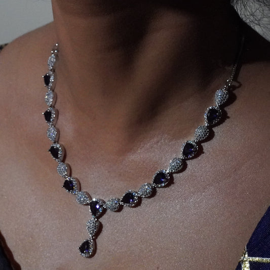 Purple Drop shape Diamond setting necklace with earings.