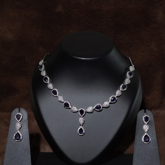 Purple Drop shape Diamond setting necklace with earings.